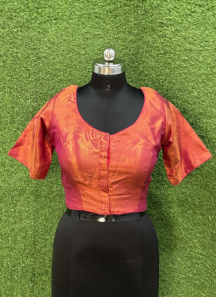 Vibrant pink silk weaving print readymade blouse