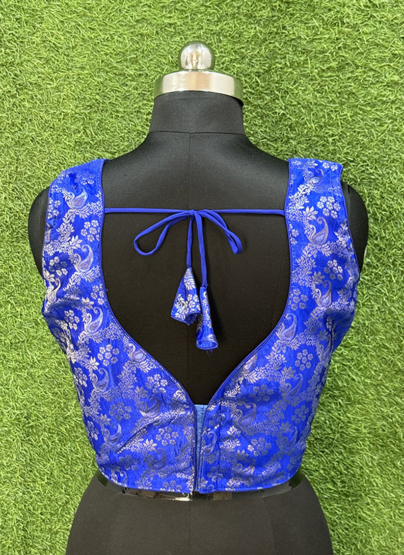 Royal Blue silk weaving print readymade blouse