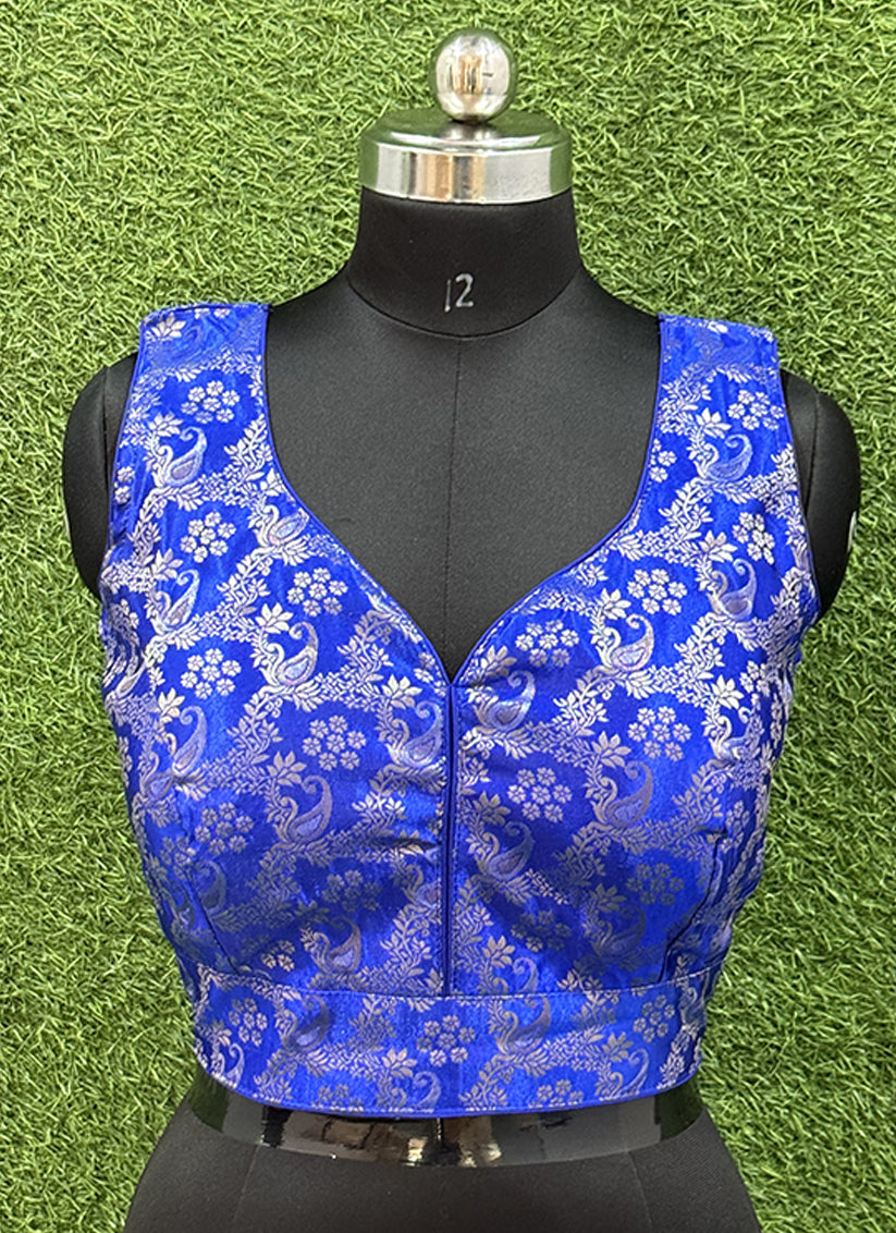 Royal Blue silk weaving print readymade blouse
