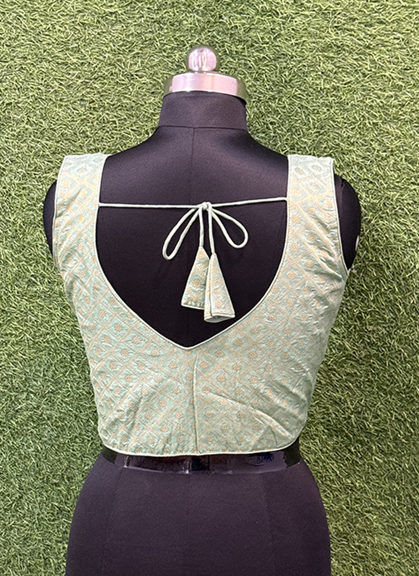 Sea Green silk weaving print readymade blouse