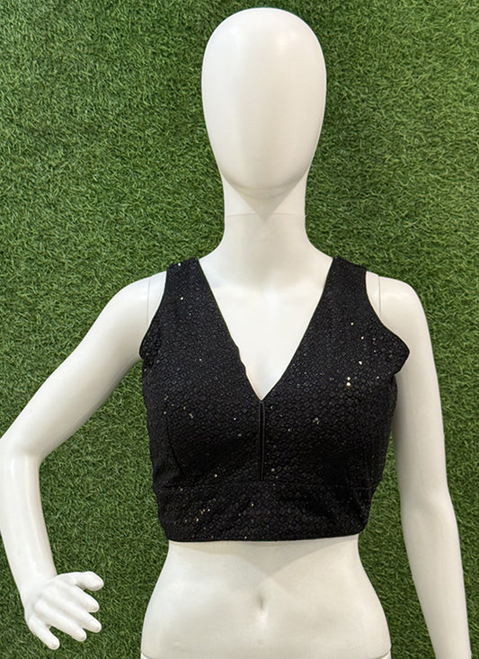 Black Georgette Thread & Sequins readymade blouse