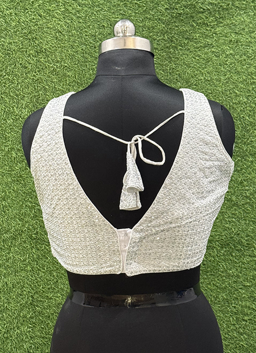 Silver Georgette Thread & Sequins readymade blouse
