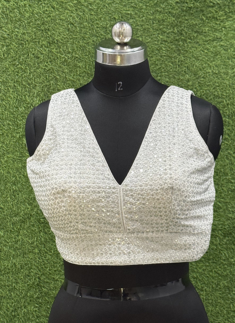 Silver Georgette Thread & Sequins readymade blouse