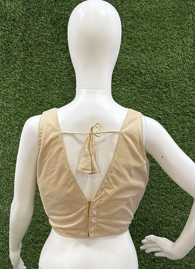 Cream Lycra thread work readymade blouse