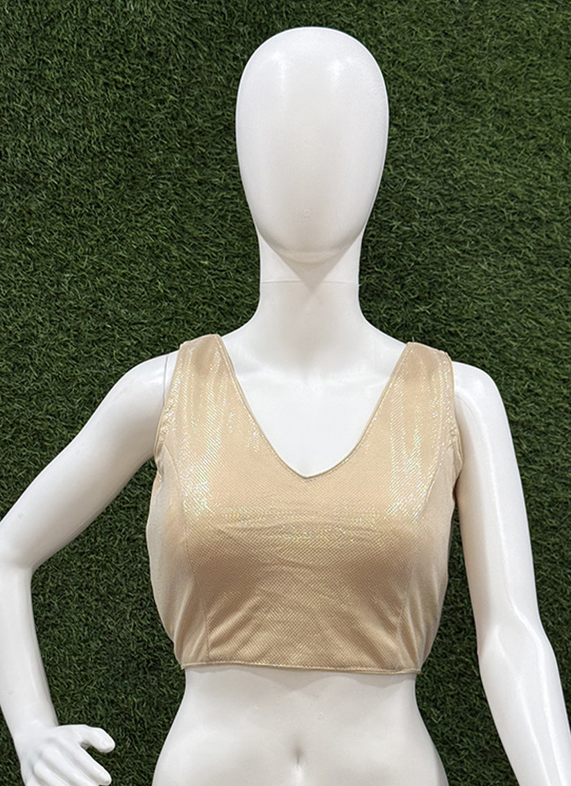Cream Lycra thread work readymade blouse