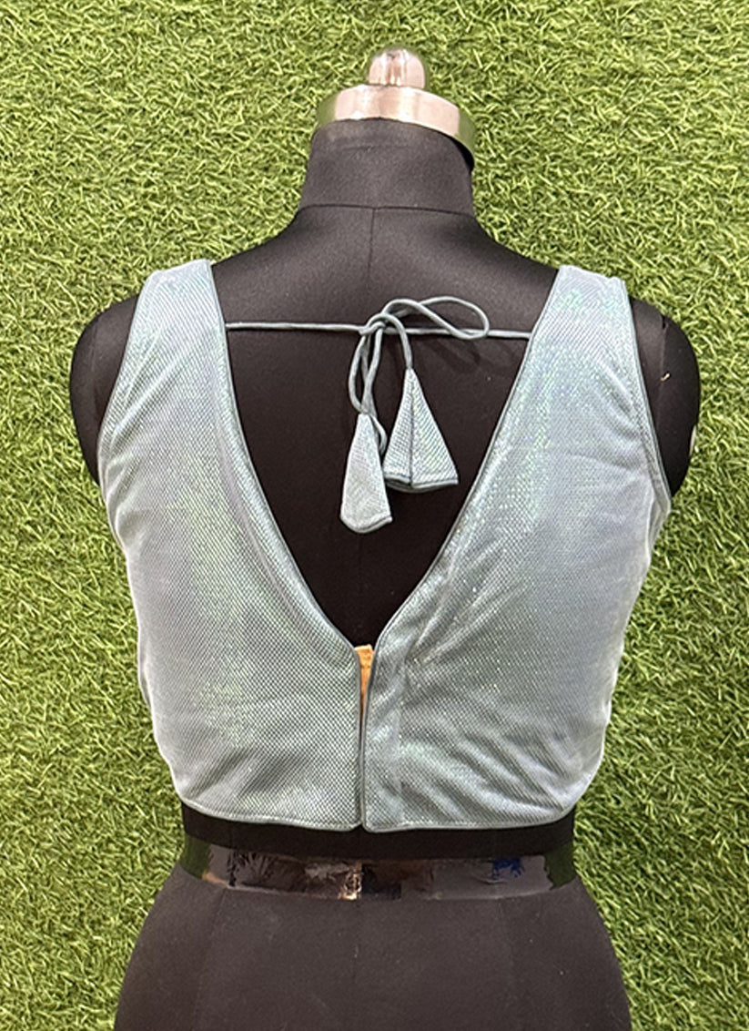 Sea Blue Lycra thread work readymade blouse