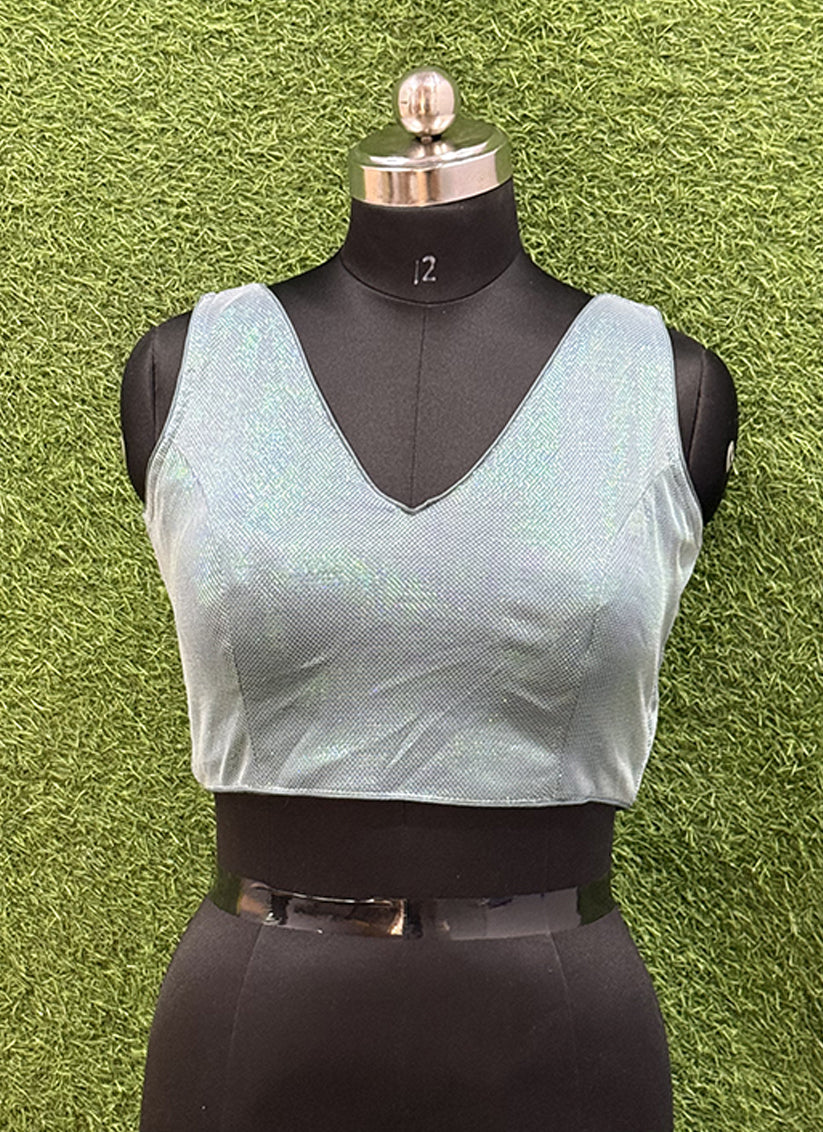 Sea Blue Lycra thread work readymade blouse