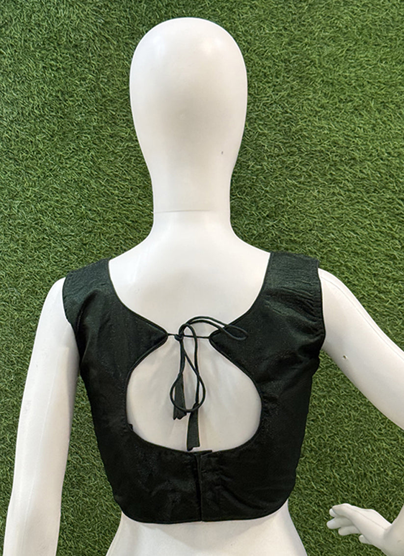Bottle Green Raw Silk plain readymade blouse
