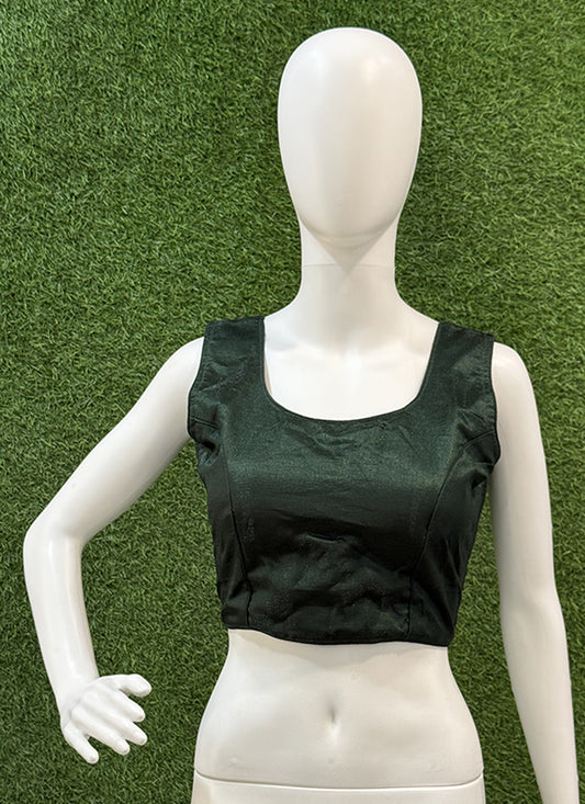 Bottle Green Raw Silk plain readymade blouse
