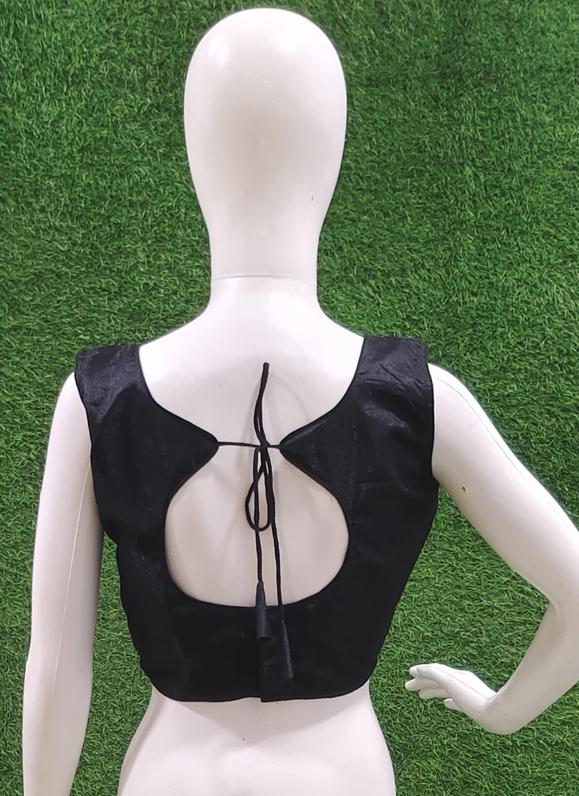 Black Raw Silk plain readymade blouse