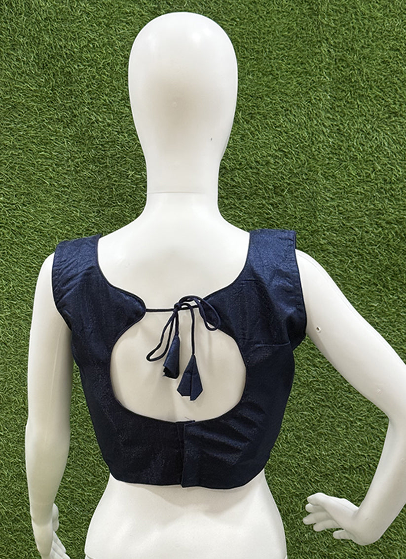Navy Blue Raw Silk plain readymade blouse