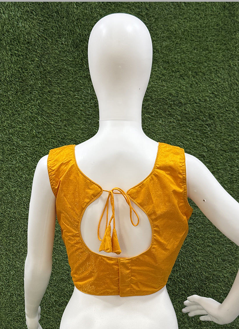 Golden Yellow Raw Silk plain readymade blouse