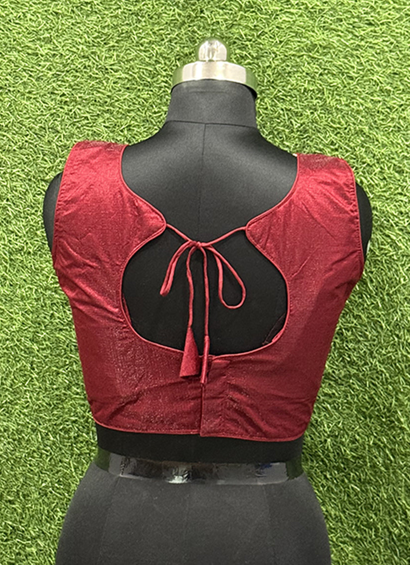 Maroon Raw Silk plain readymade blouse
