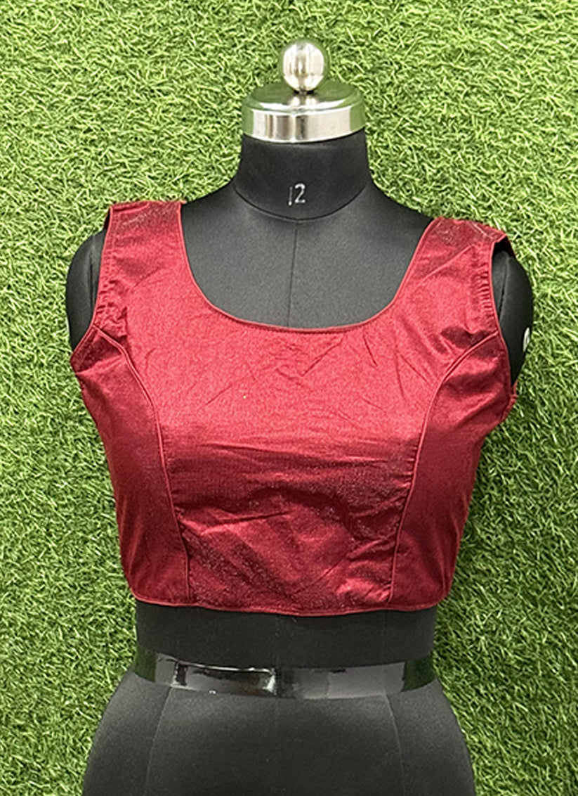 Maroon Raw Silk plain readymade blouse
