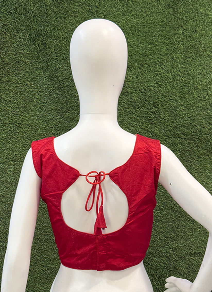Red Raw Silk plain readymade blouse