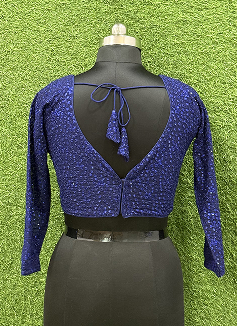 Blue Georgette Thread & Sequin redymade blouse