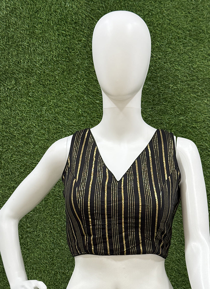 Black Cotton Silk zari weaving readymade blouse