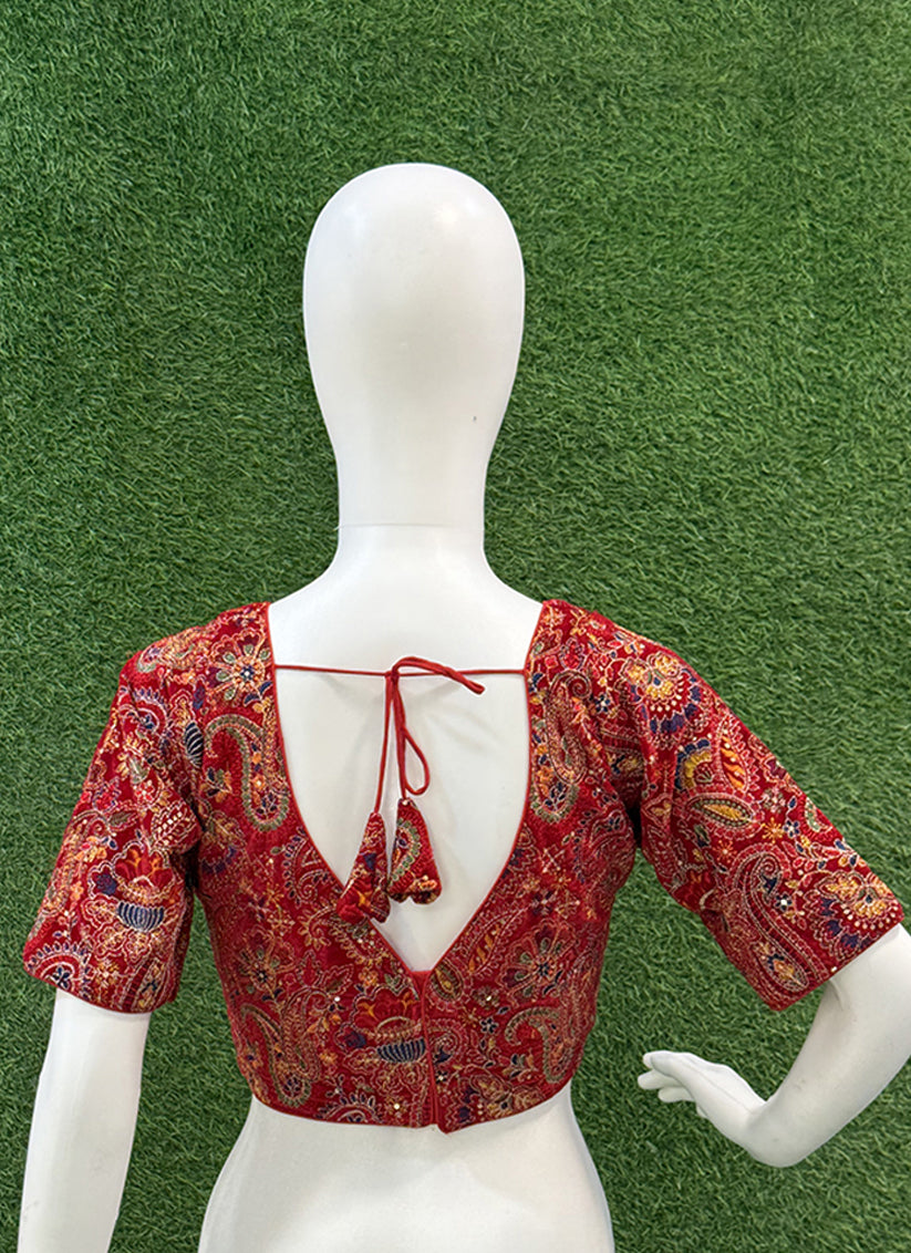 Maroon velvet Heavy Embroidery readymade blouse
