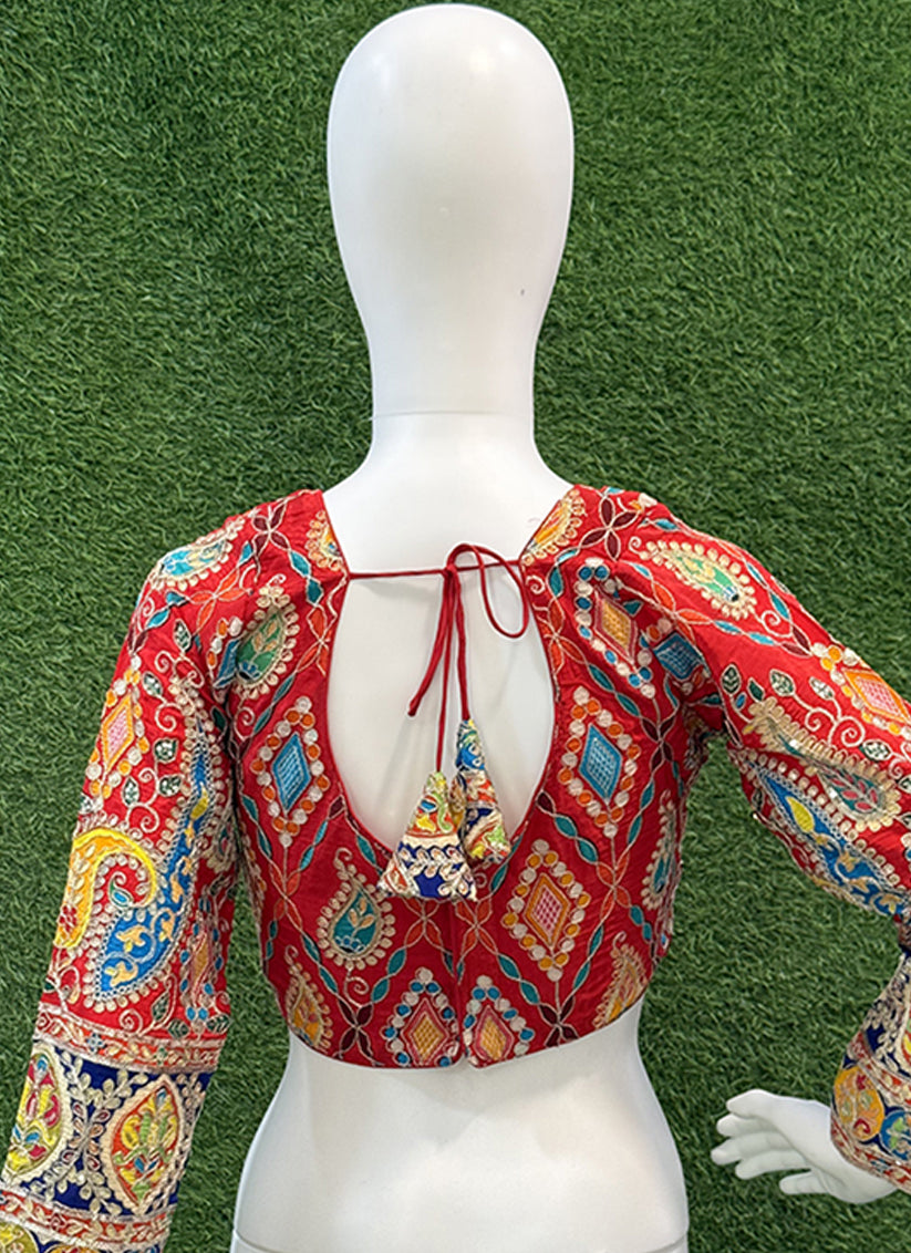 Red chiffon Heavy Embroidery readymade blouse