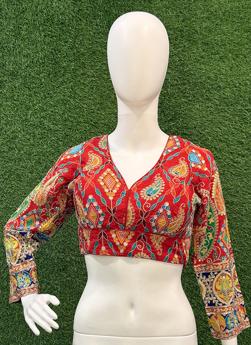 Red chiffon Heavy Embroidery readymade blouse
