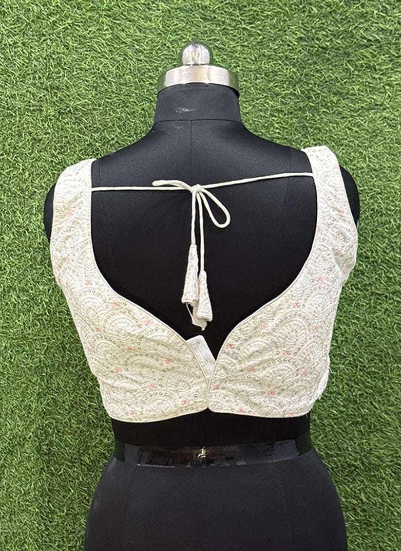 Off White Georgett Thread & Sequins redymade blouse