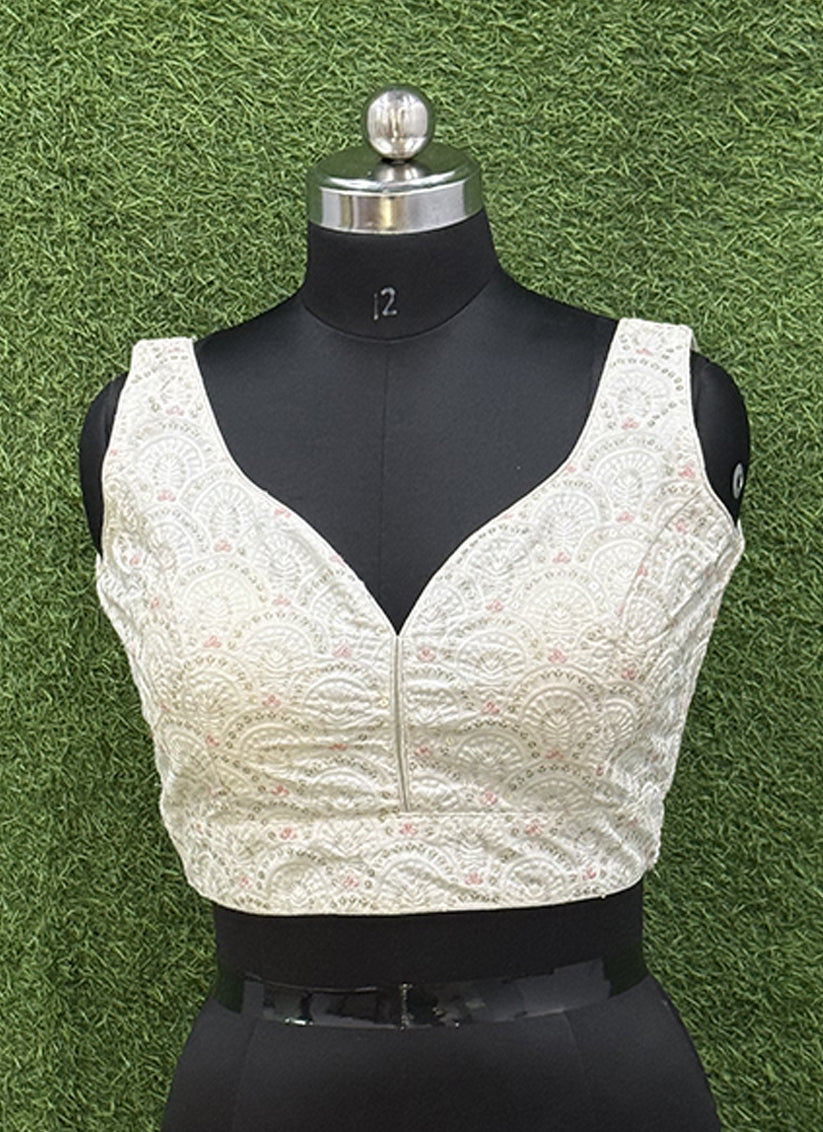 Off White Georgett Thread & Sequins redymade blouse