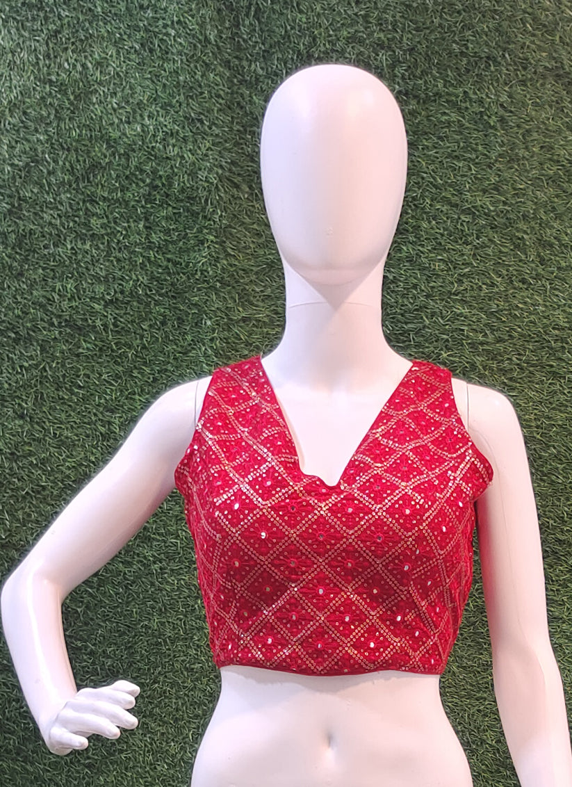 Maroon Cotton Thread & Sequins & Foil readymade blouse