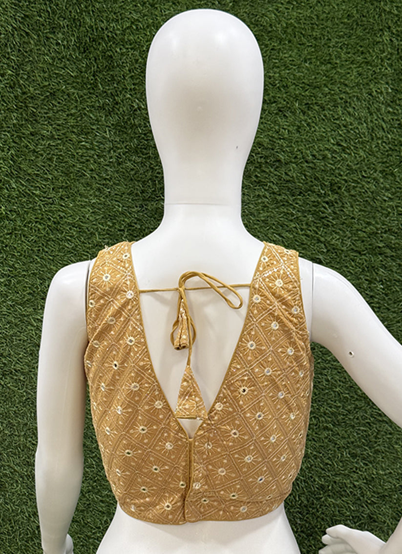 Beige Cotton Thread & Sequins & Foil readymade blouse