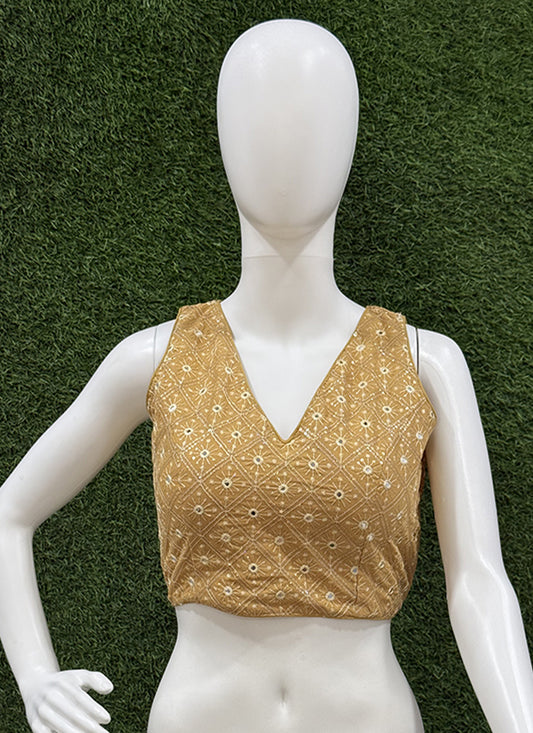 Beige Cotton Thread & Sequins & Foil readymade blouse
