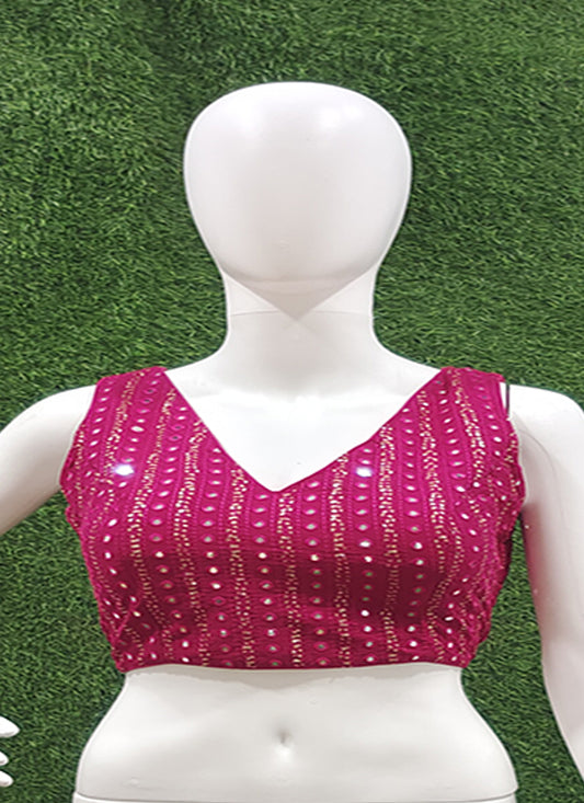 Magenta Cotton Thread & Sequins & Foil readymade blouse
