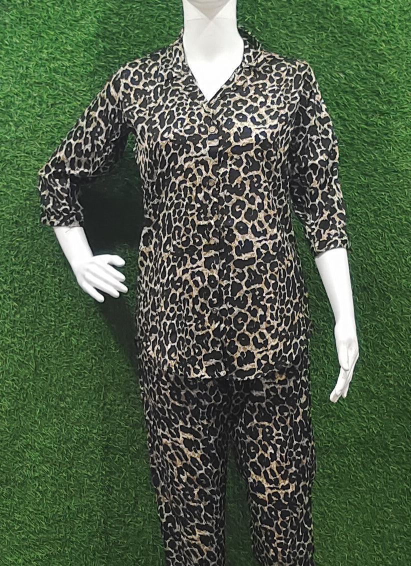Black Cotton Leopard Print Co Ord Set