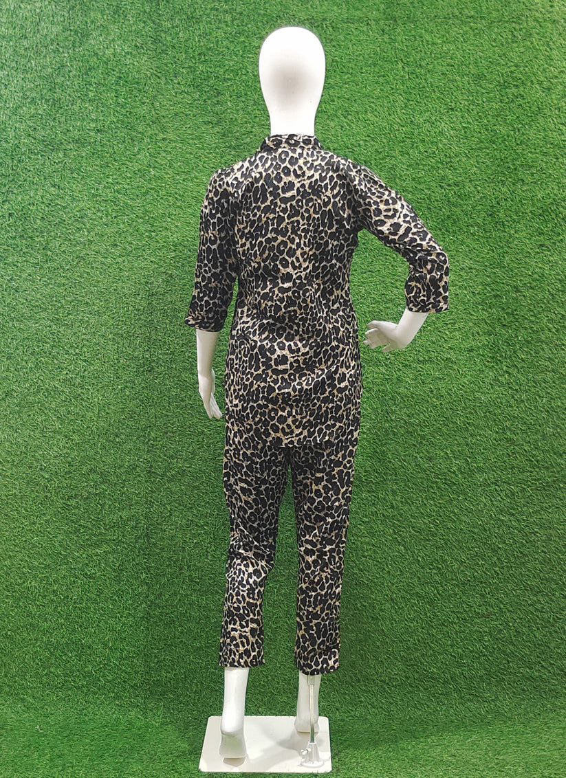 Black Cotton Leopard Print Co Ord Set