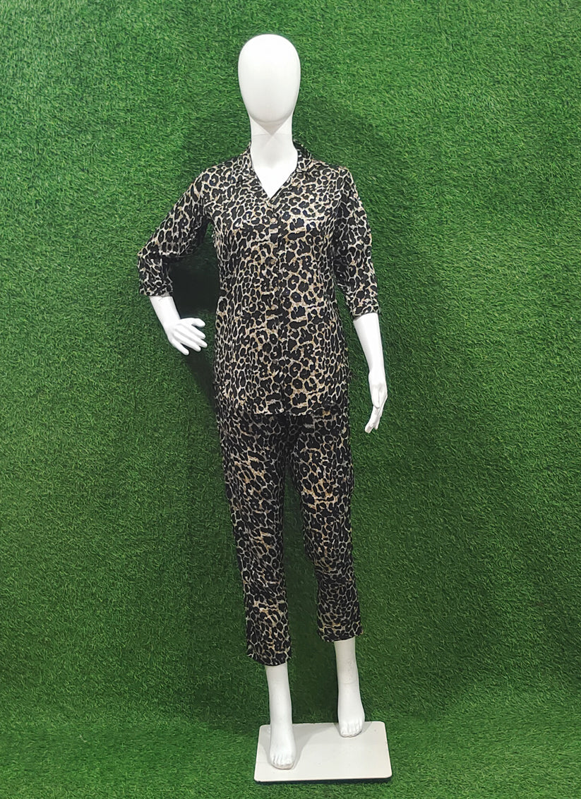 Black Cotton Leopard Print Co Ord Set