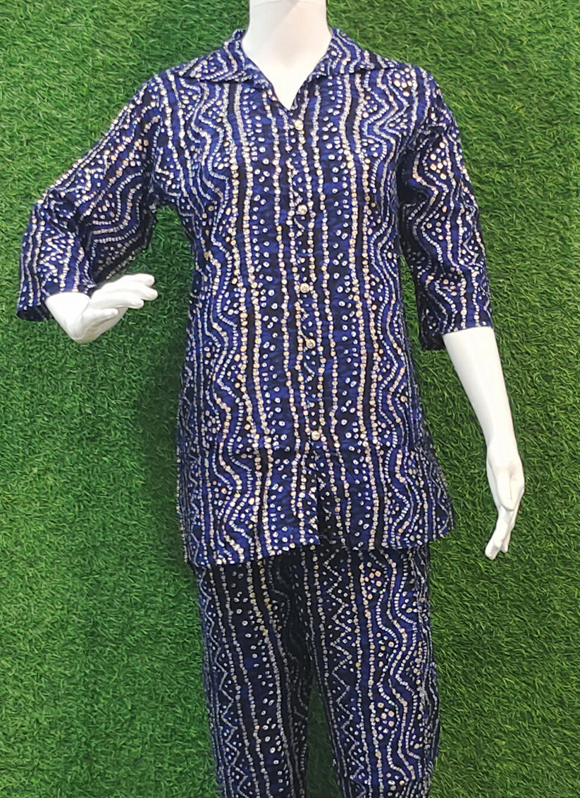 Blue Cotton Bandhni Print Co Ord Set