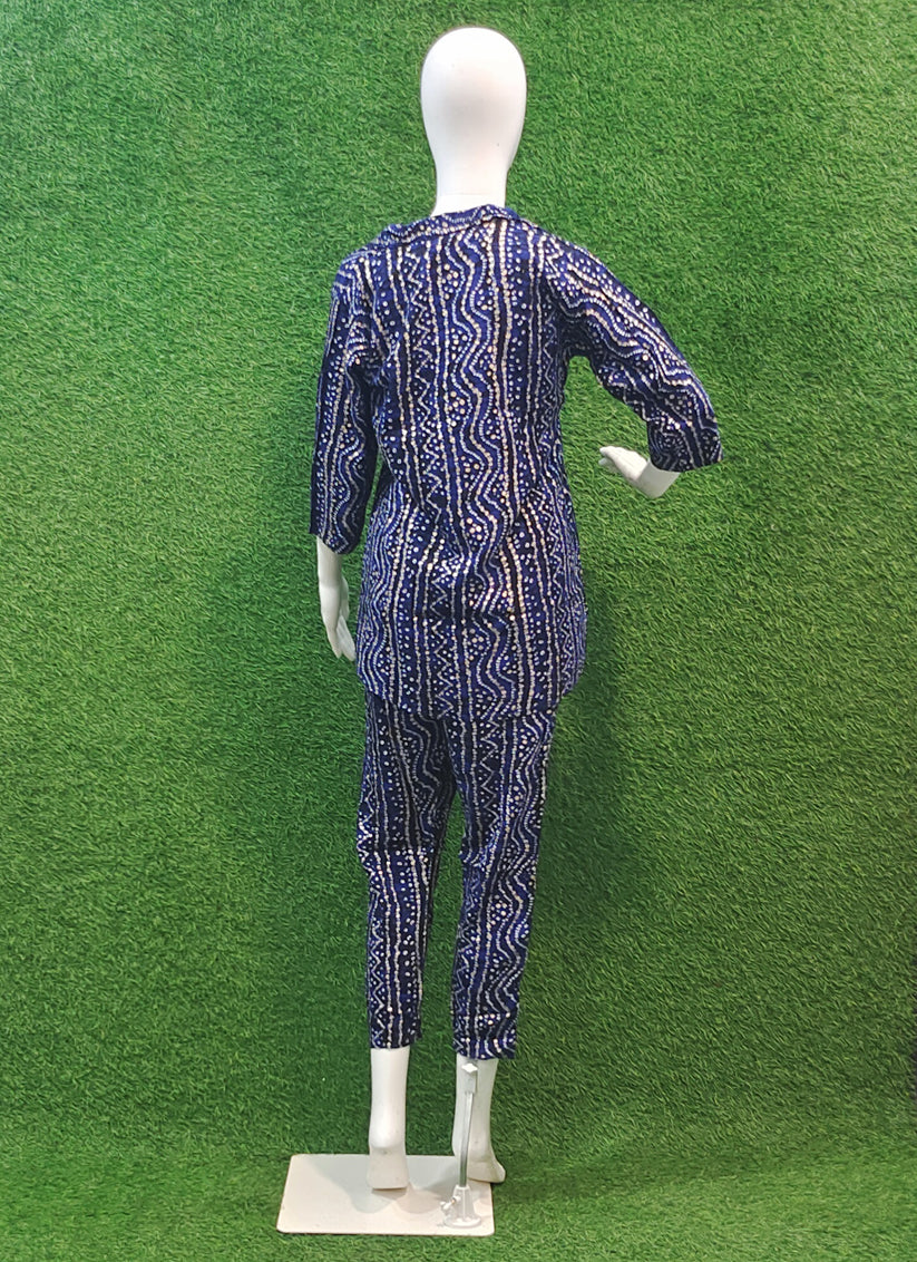 Blue Cotton Bandhni Print Co Ord Set
