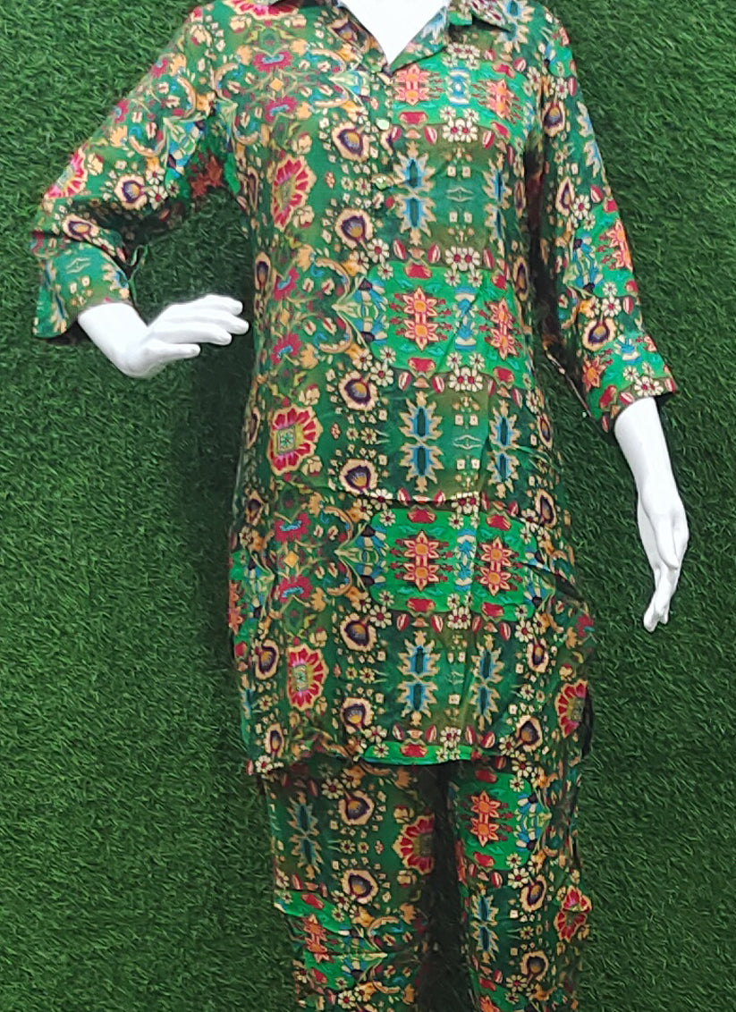 Green Printed Cotton Co Ord Set