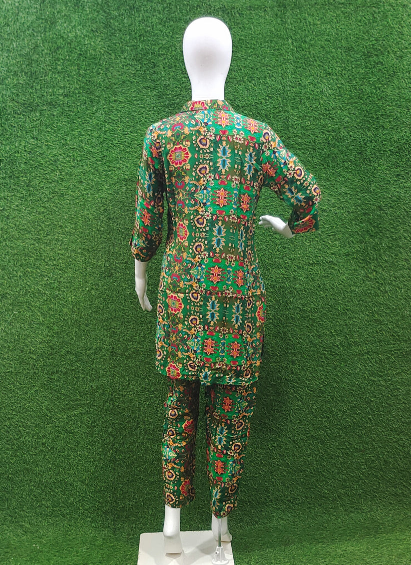 Green Printed Cotton Co Ord Set