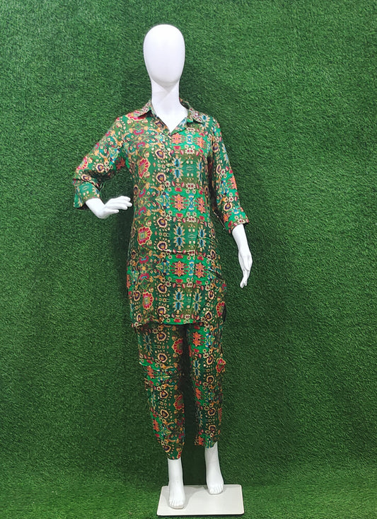Green Printed Cotton Co Ord Set