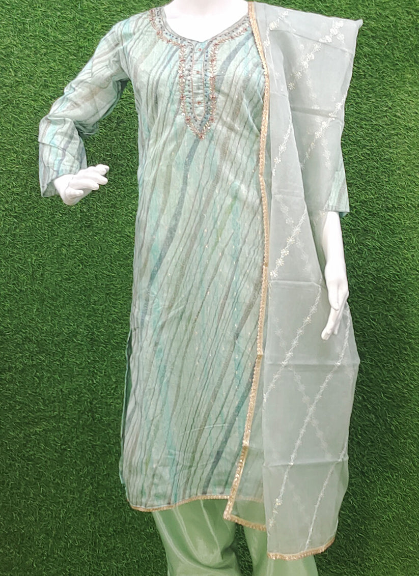 Pista Green Cotton Silk Salwar Suit