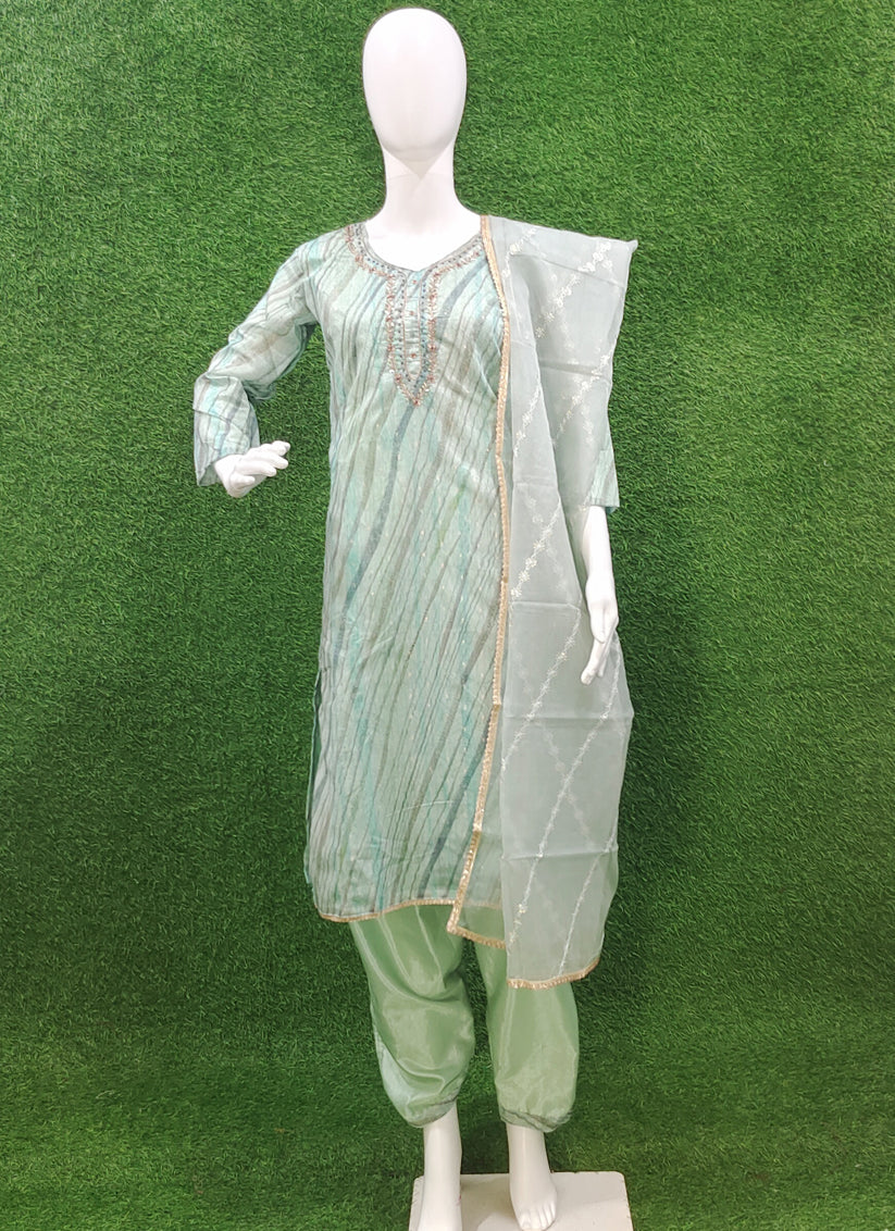 Pista Green Cotton Silk Salwar Suit