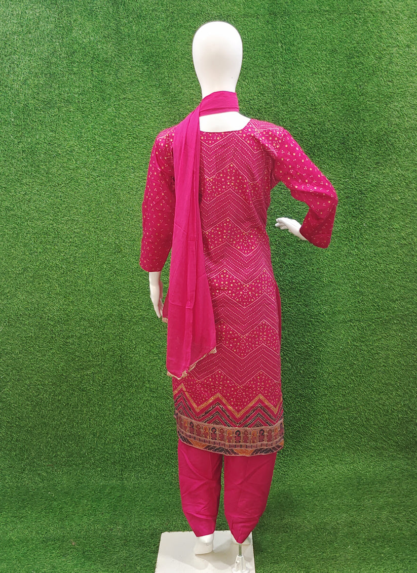 Magenta Rayon Bandhani Print Salwar Suit
