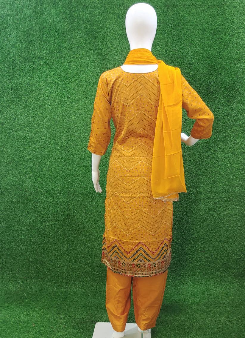 Mustard Yellow Rayon Bandhani Print Salwar Suit