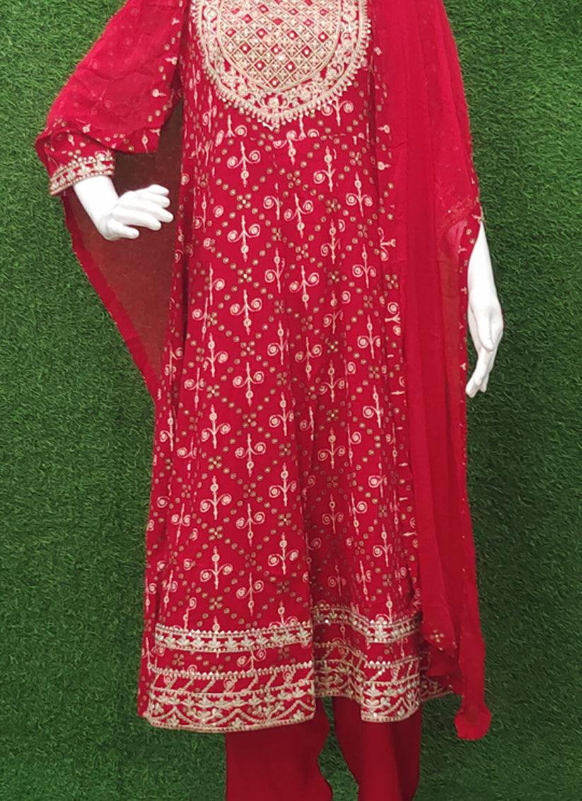 Red Rayon Anarkali Style Salwar Suit