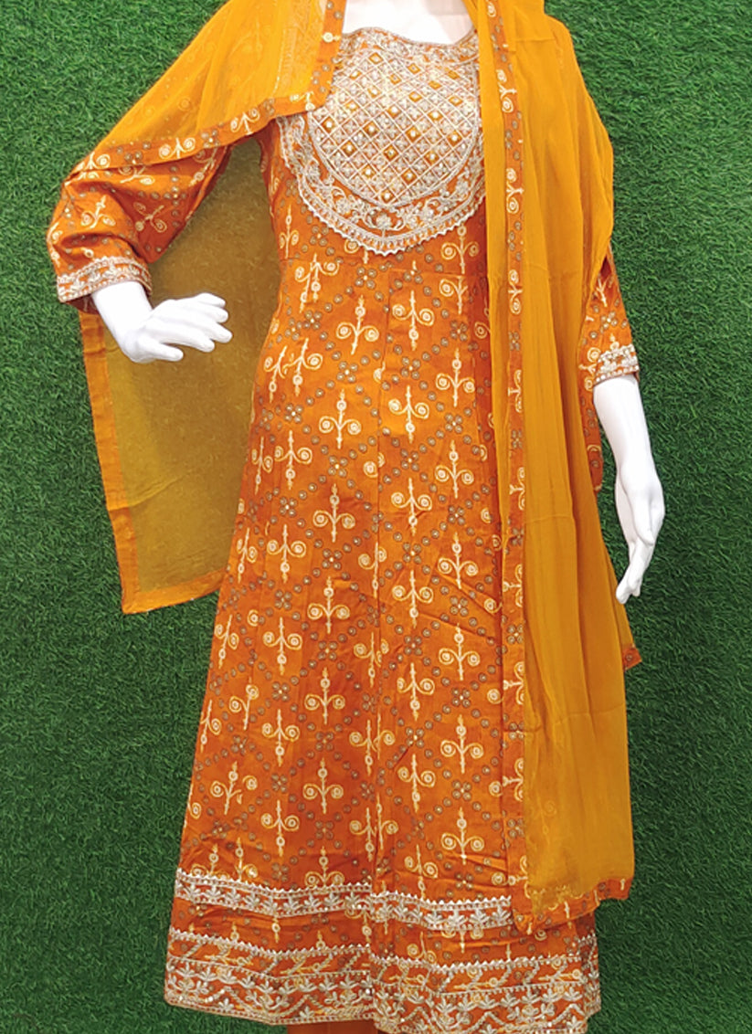 Golden Yellow Rayon Anarkali Style Salwar Suit