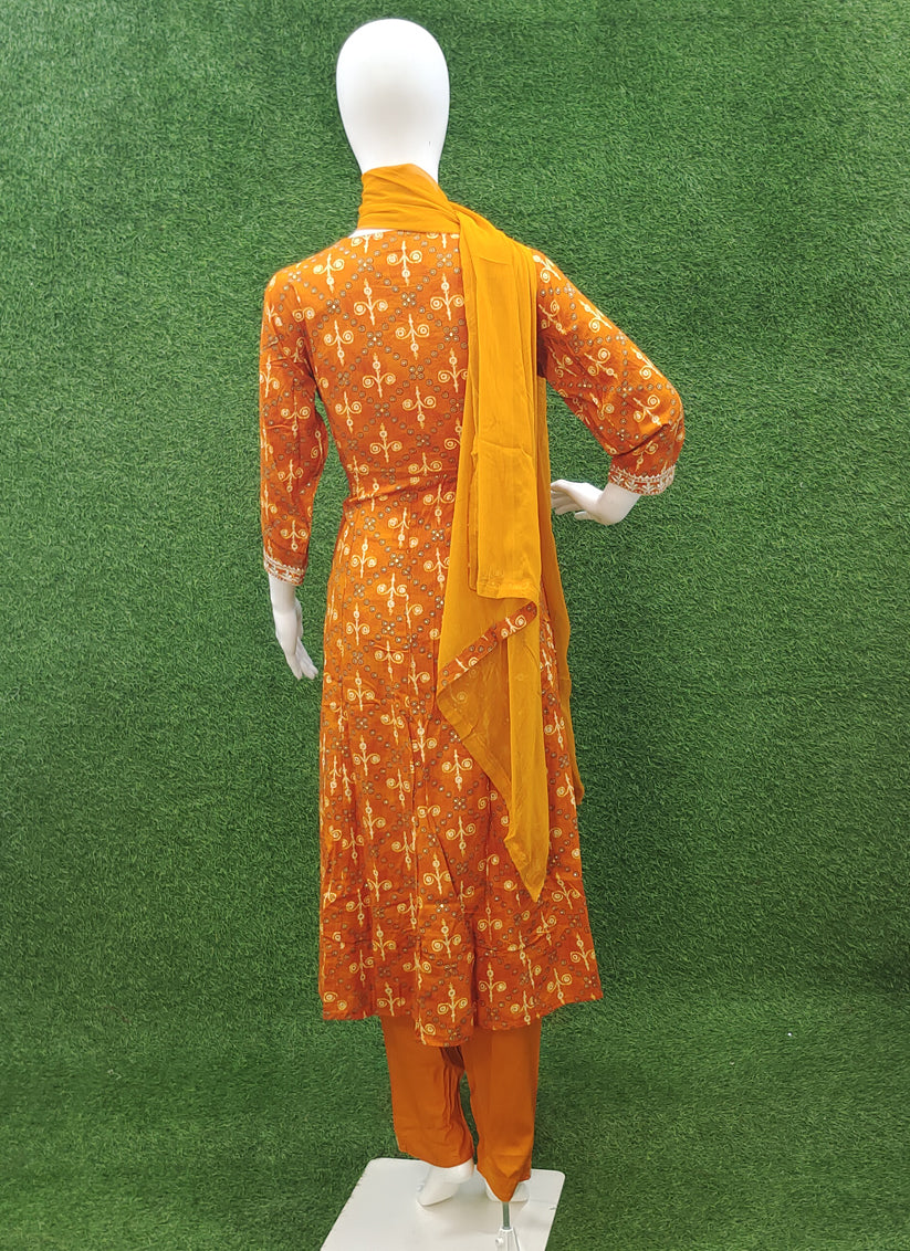 Golden Yellow Rayon Anarkali Style Salwar Suit