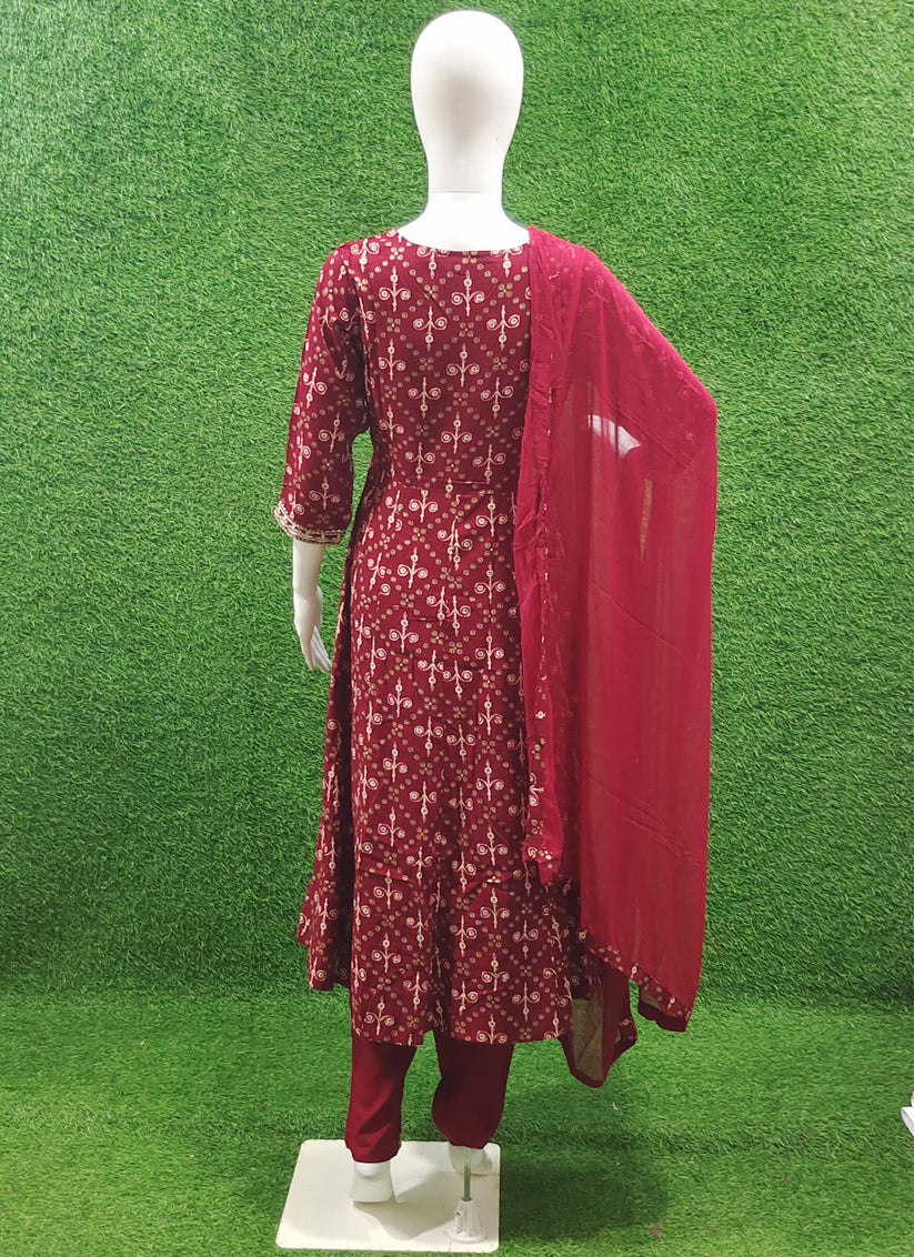 Maroon Rayon Anarkali Style Salwar Suit