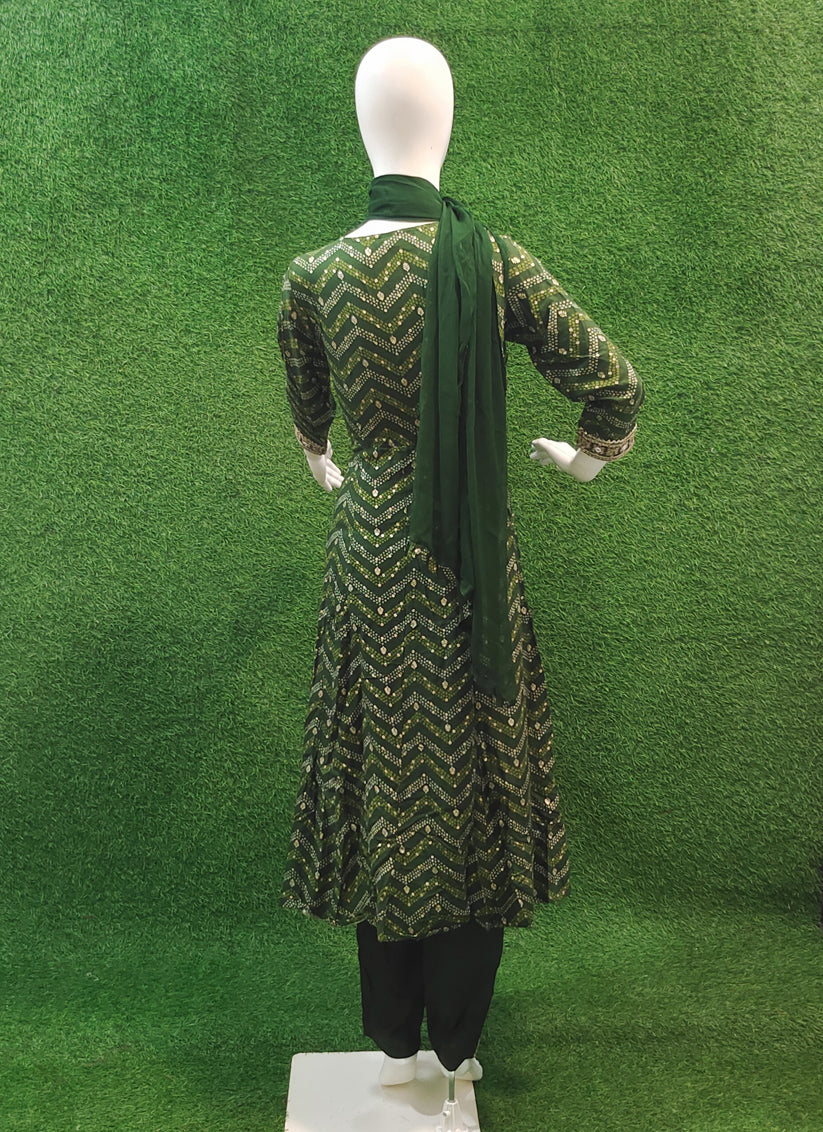 Green Rayon Embroidered Anarkali style Salwar suit