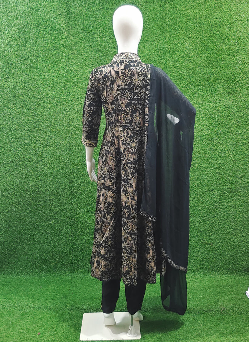 Black Rayon Embroidered Anarkali Style Salwar Suit