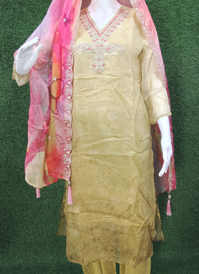 Pista Green Chiffon Embroidered Pent Kameez