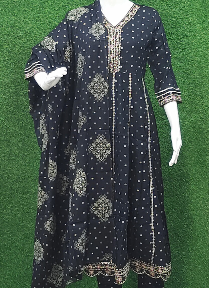 Black Rayon Cotton Anarkali Style Salwar Suit